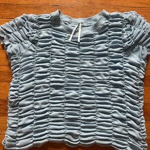 Anthropologie Light Blue Ruched Top L